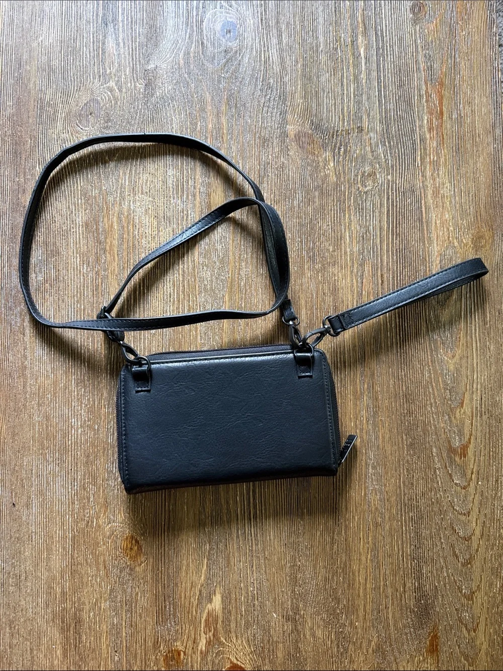 BEIS Black Leather Crossbody Wallet Purse